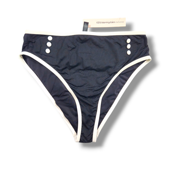 NWT Aqua Swim Pinup Button Detail High Waist Bikini Bottom Sz. L Black/White - Picture 2 of 8